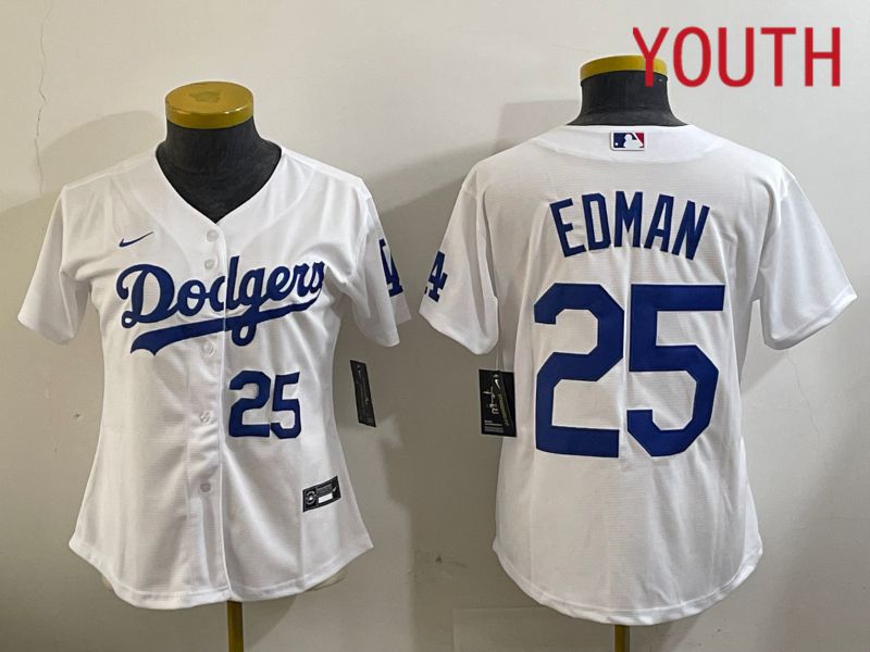 Youth Los Angeles Dodgers #25 Edman White Game 2024 Nike MLB Jersey style 11204->youth mlb jersey->Youth Jersey